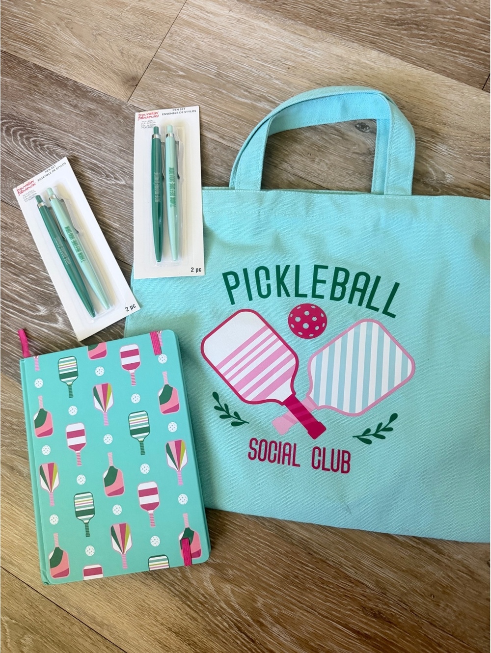 Pickleball gift set - notebook, tote, and four pens
